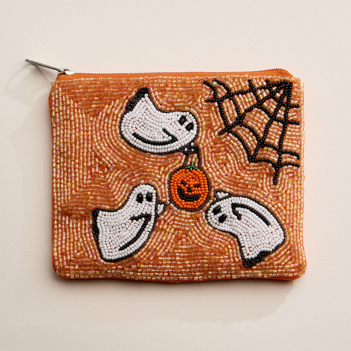 Beaded Halloween Ghost Zipper Pouch