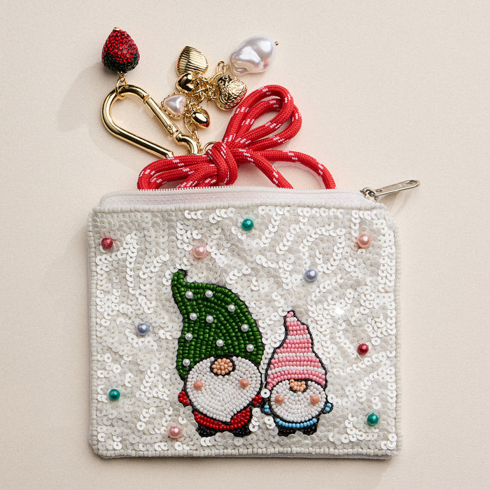 Beaded Christmas Gnome Zipper Pouch