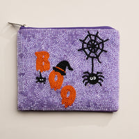 Beaded Halloween Boo Spider Zipper Pouch