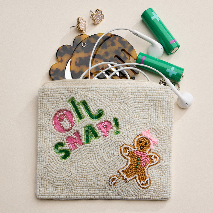 Beaded Oh Snap Gingerbread Zipper Pouch