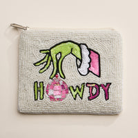 Beaded Holiday Green Monster Howdy Pouch