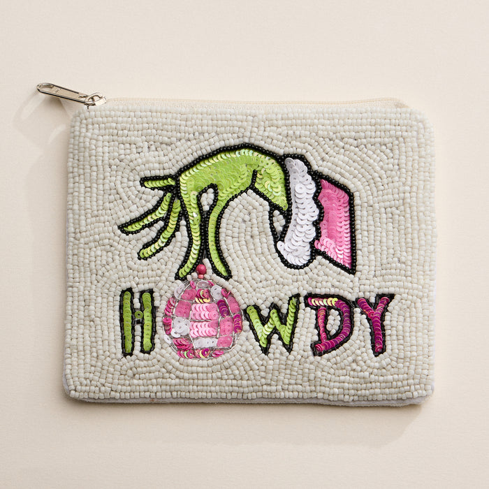 Beaded Holiday Green Monster Howdy Pouch