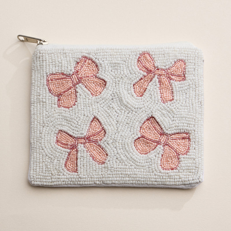 Beaded Pink Bows Zipper Pouch