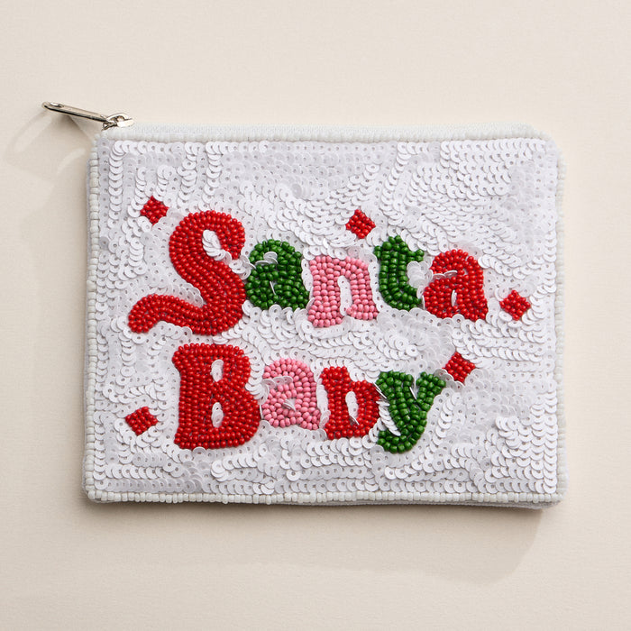 Beaded Santa Baby Holiday Zipper Pouch