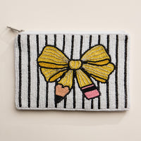 Beaded Yellow Bow Pencil Pouch