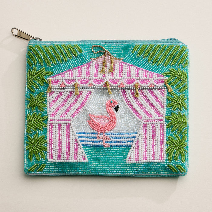 Flamingo Cabana Beaded Summer Pouch