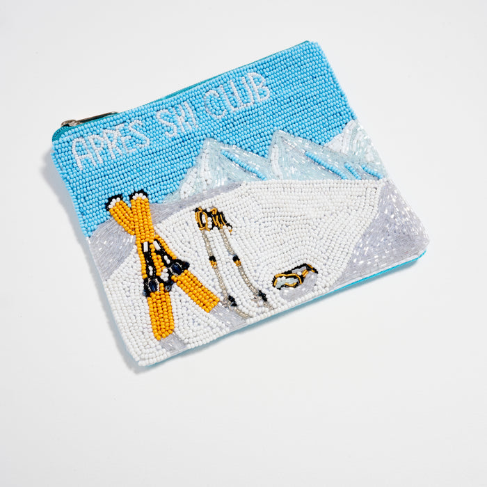 Seed Beaded Mountain Scene Coin Pouch | Après Ski Zip Pouch
