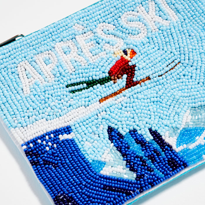 Apres Ski Mountain Zipper Coin Pouch – Winter Ski Beaded Pouch