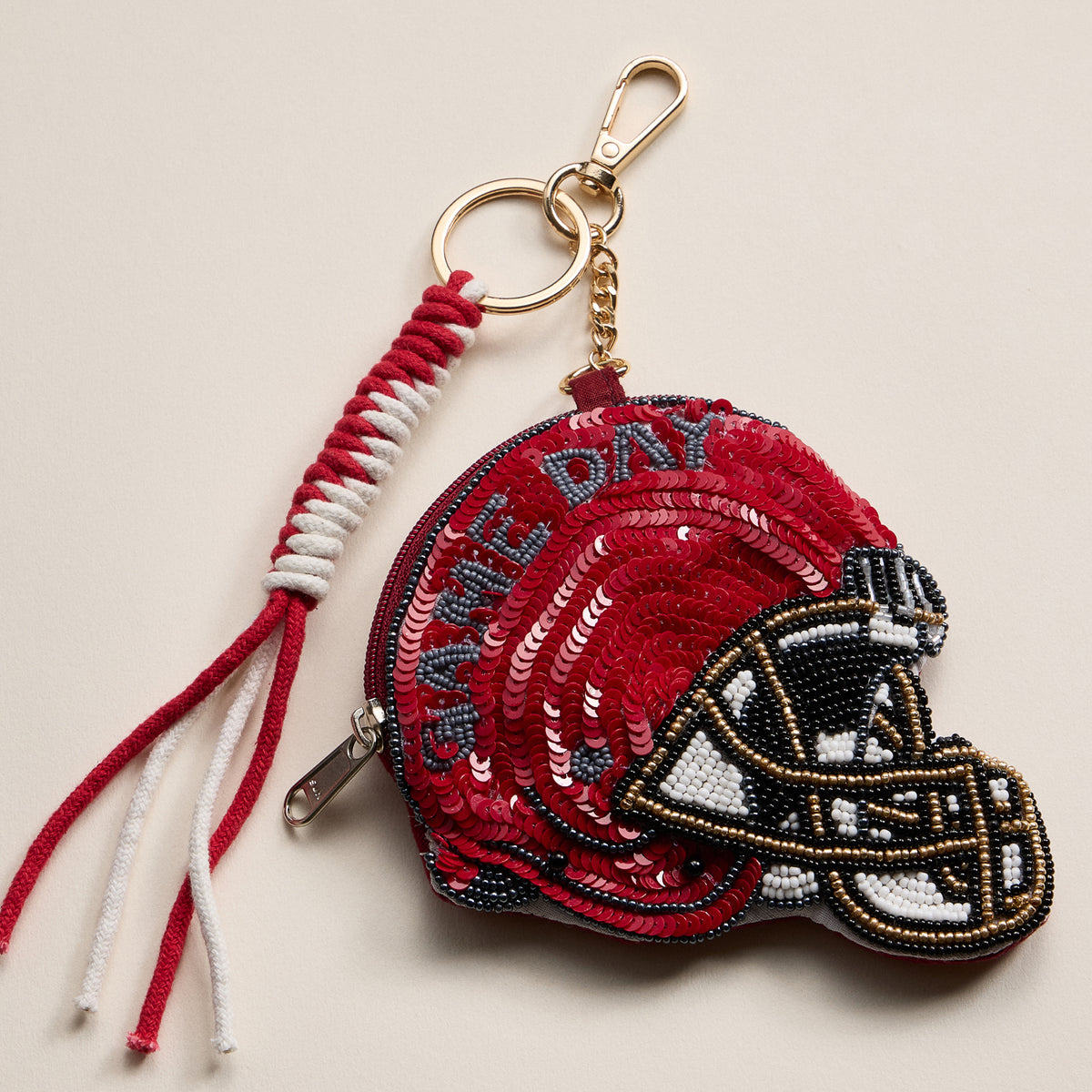 Game Day Beaded Helmet Keychain Pouch – Team Colors
