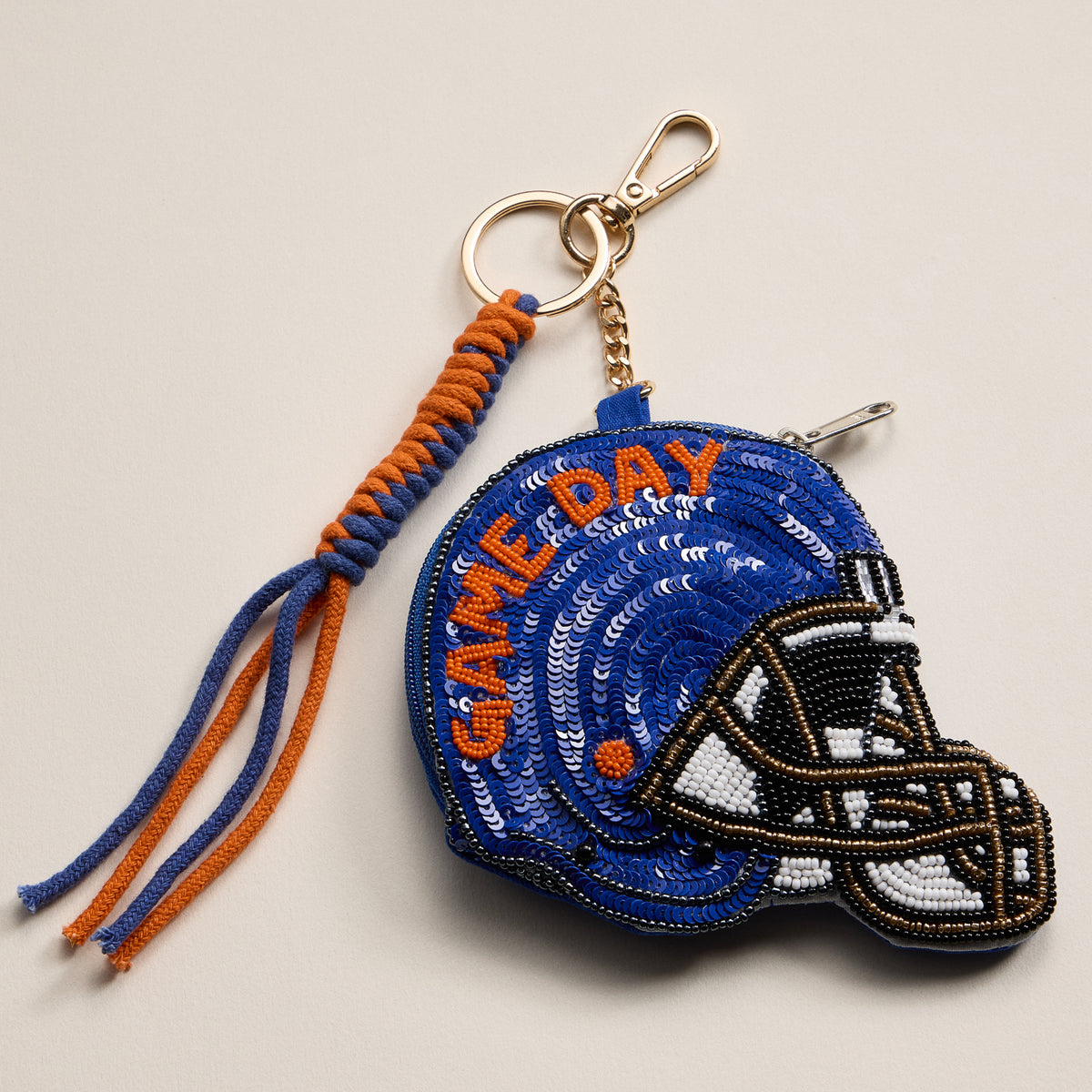 Game Day Beaded Helmet Keychain Pouch – Team Colors