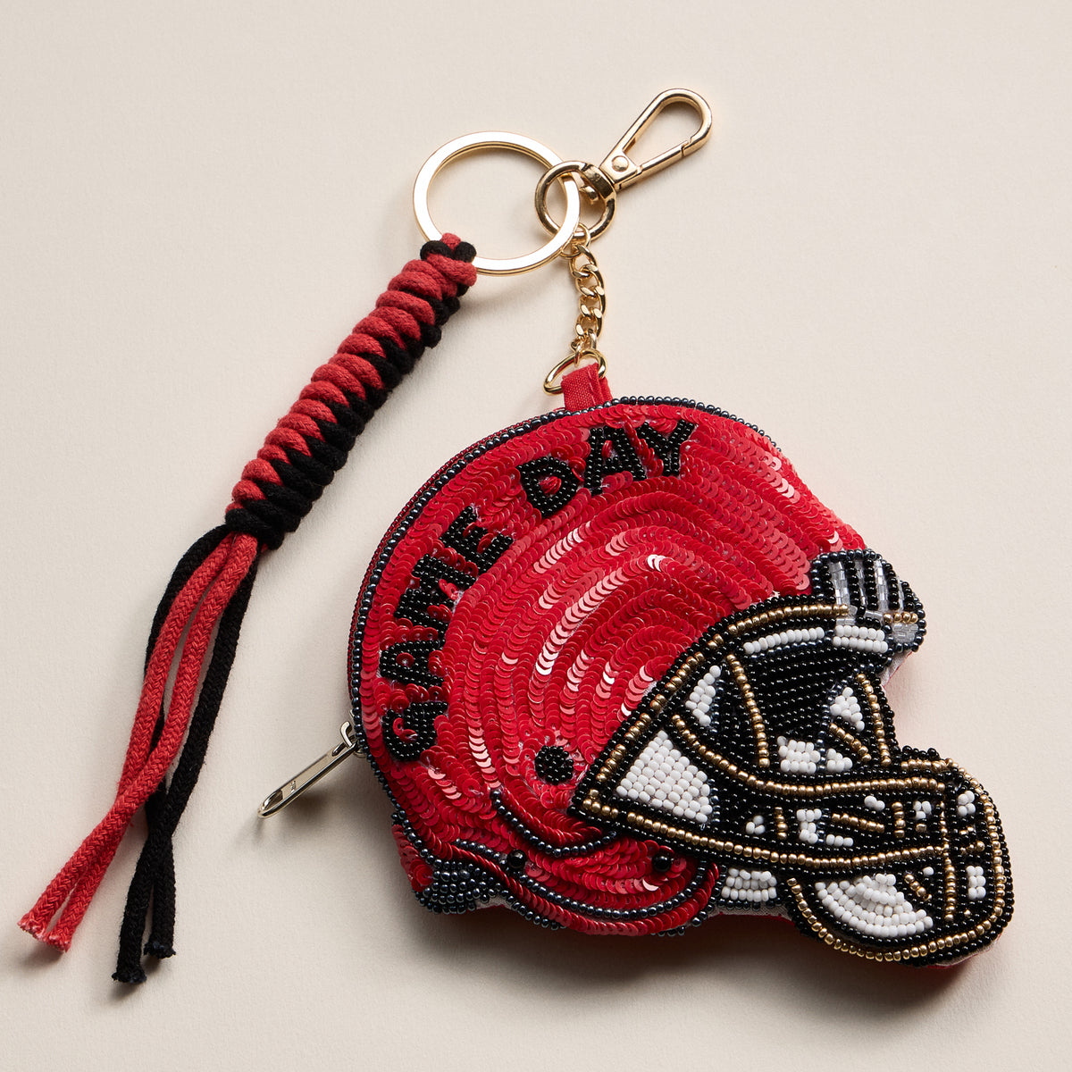 Game Day Beaded Helmet Keychain Pouch – Team Colors