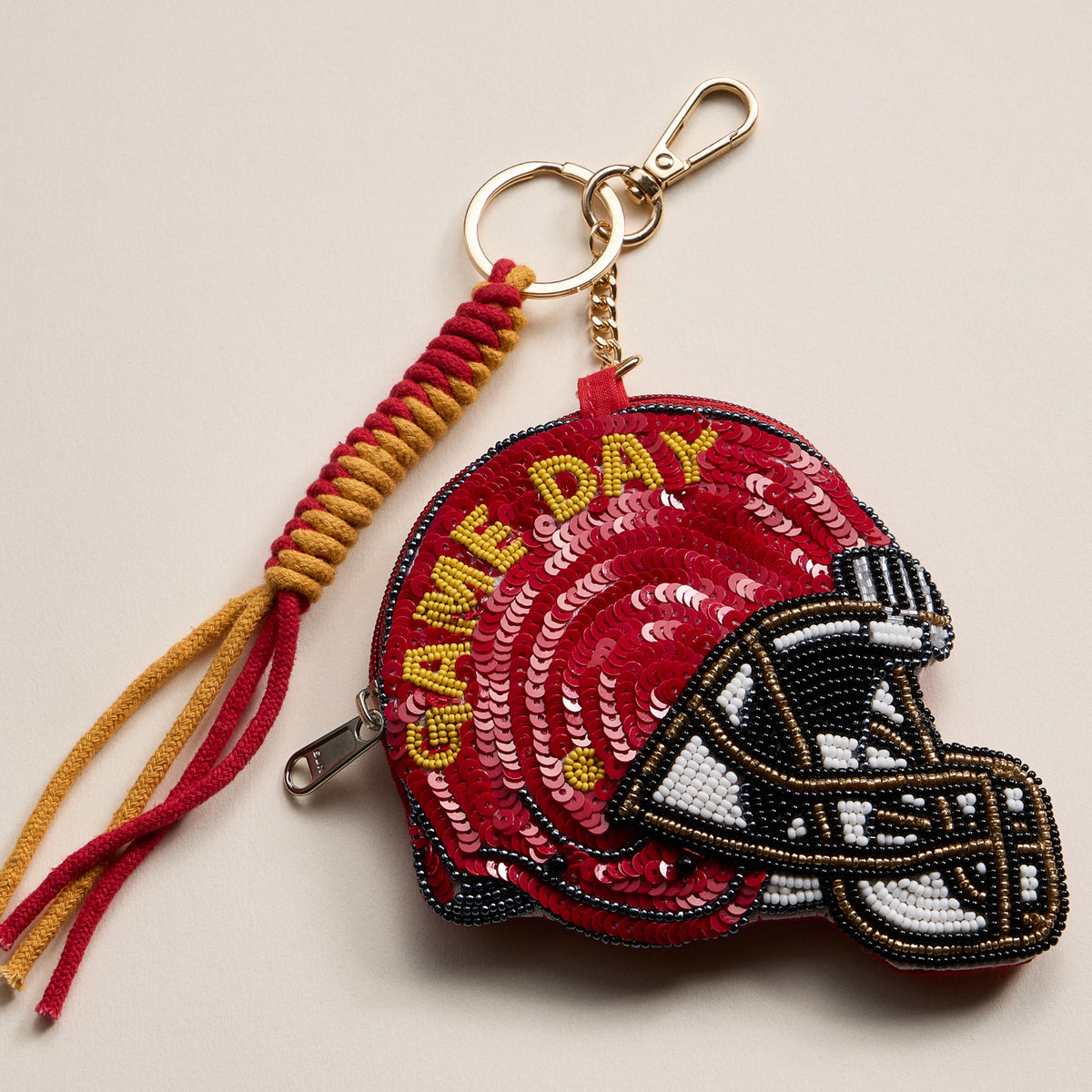 Game Day Beaded Helmet Keychain Pouch – Team Colors