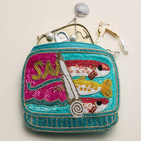 Beaded Sardine Can Clutch – Hand-Embroidered Sequin Zip Pouch