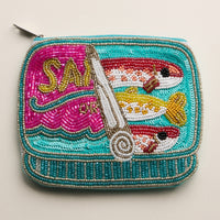 Beaded Sardine Can Clutch – Hand-Embroidered Sequin Zip Pouch