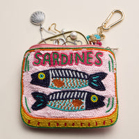Beaded Sardine Tin Clutch – Pink Hand-Embroidered Sequin Zip Pouch