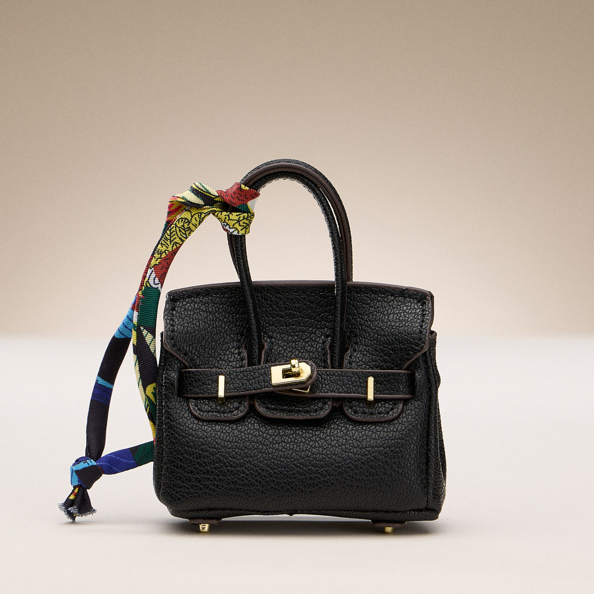 Mini Handbag Keychain Charm | Faux Leather Purse Keyring with Twilly Scarf