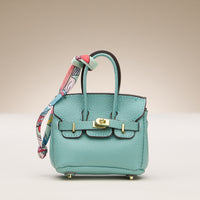 Mini Handbag Keychain Charm | Faux Leather Purse Keyring with Twilly Scarf