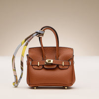 Mini Handbag Keychain Charm | Faux Leather Purse Keyring with Twilly Scarf