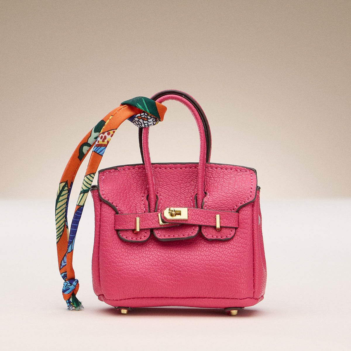 Mini Handbag Keychain Charm | Faux Leather Purse Keyring with Twilly Scarf