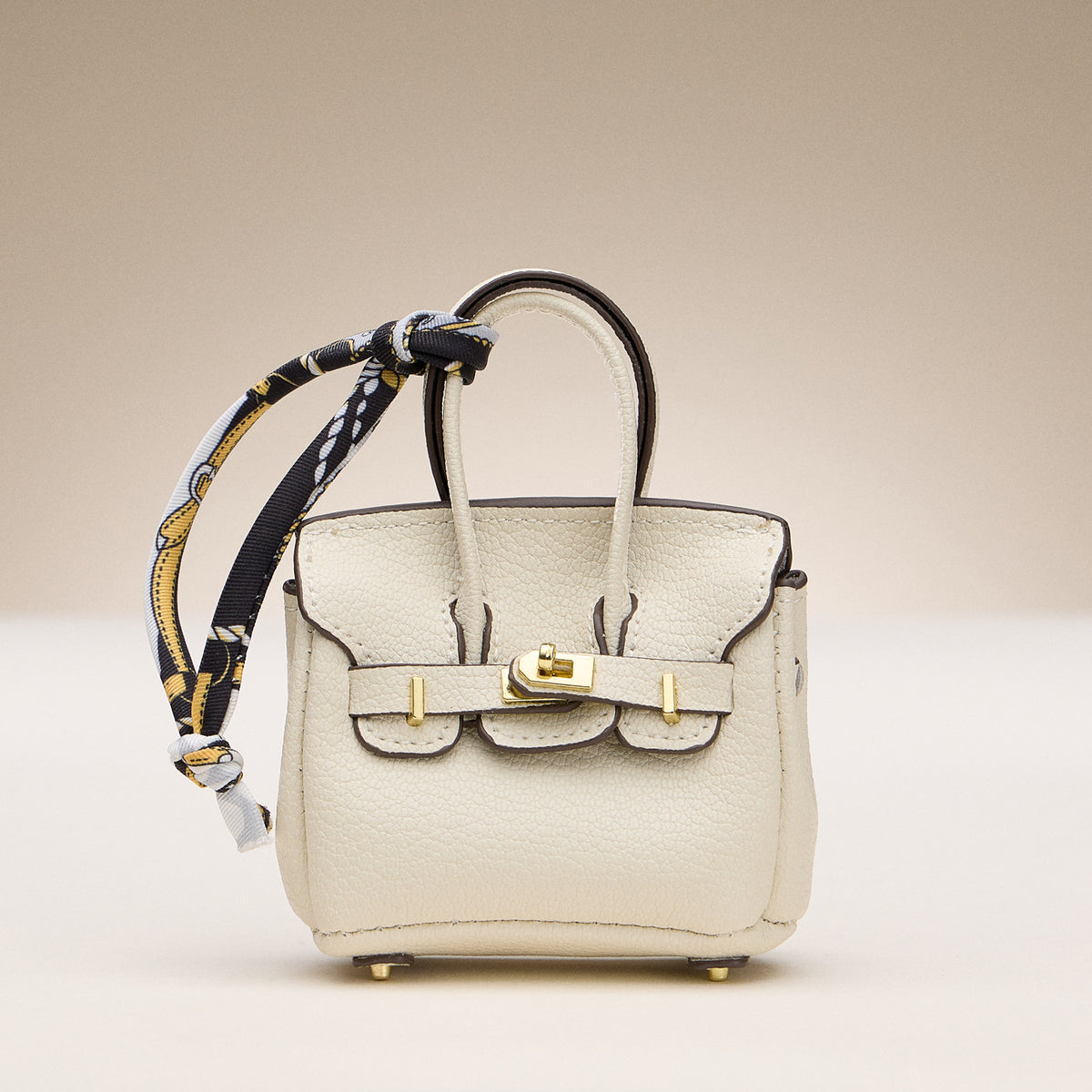 Mini Handbag Keychain Charm | Faux Leather Purse Keyring with Twilly Scarf