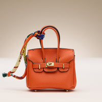 Mini Handbag Keychain Charm | Faux Leather Purse Keyring with Twilly Scarf