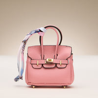 Mini Handbag Keychain Charm | Faux Leather Purse Keyring with Twilly Scarf