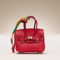 Mini Handbag Keychain Charm | Faux Leather Purse Keyring with Twilly Scarf