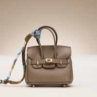 Mini Handbag Keychain Charm | Faux Leather Purse Keyring with Twilly Scarf