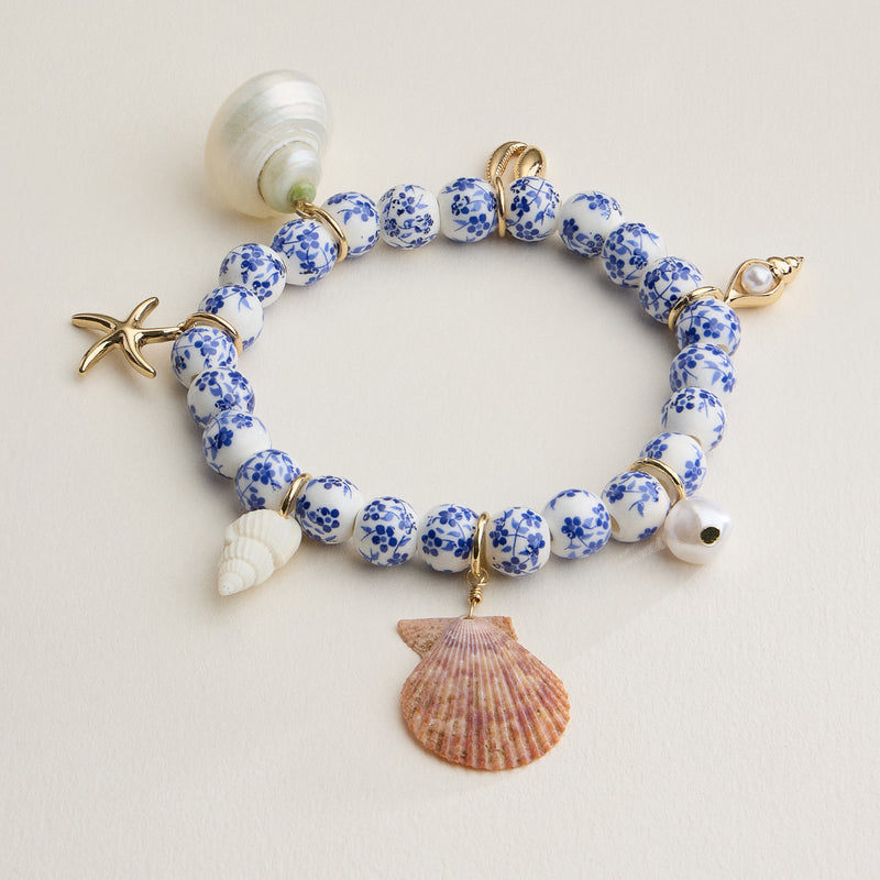 Floral Beaded Seashell Charm Bracelet – Beachy Boho Jewelry