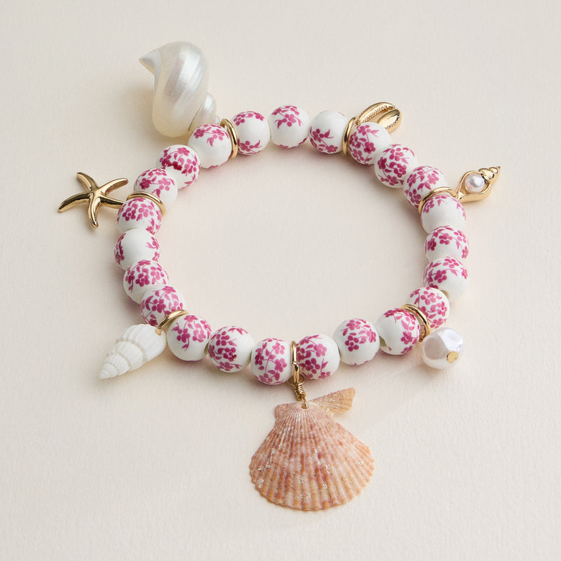 Floral Beaded Seashell Charm Bracelet – Beachy Boho Jewelry