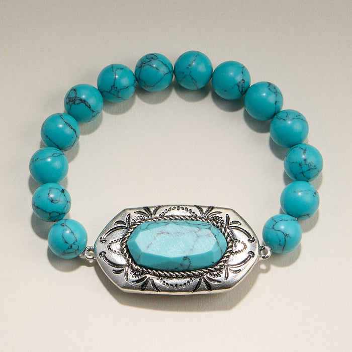 Turquoise Beaded Bracelet with Center Stone