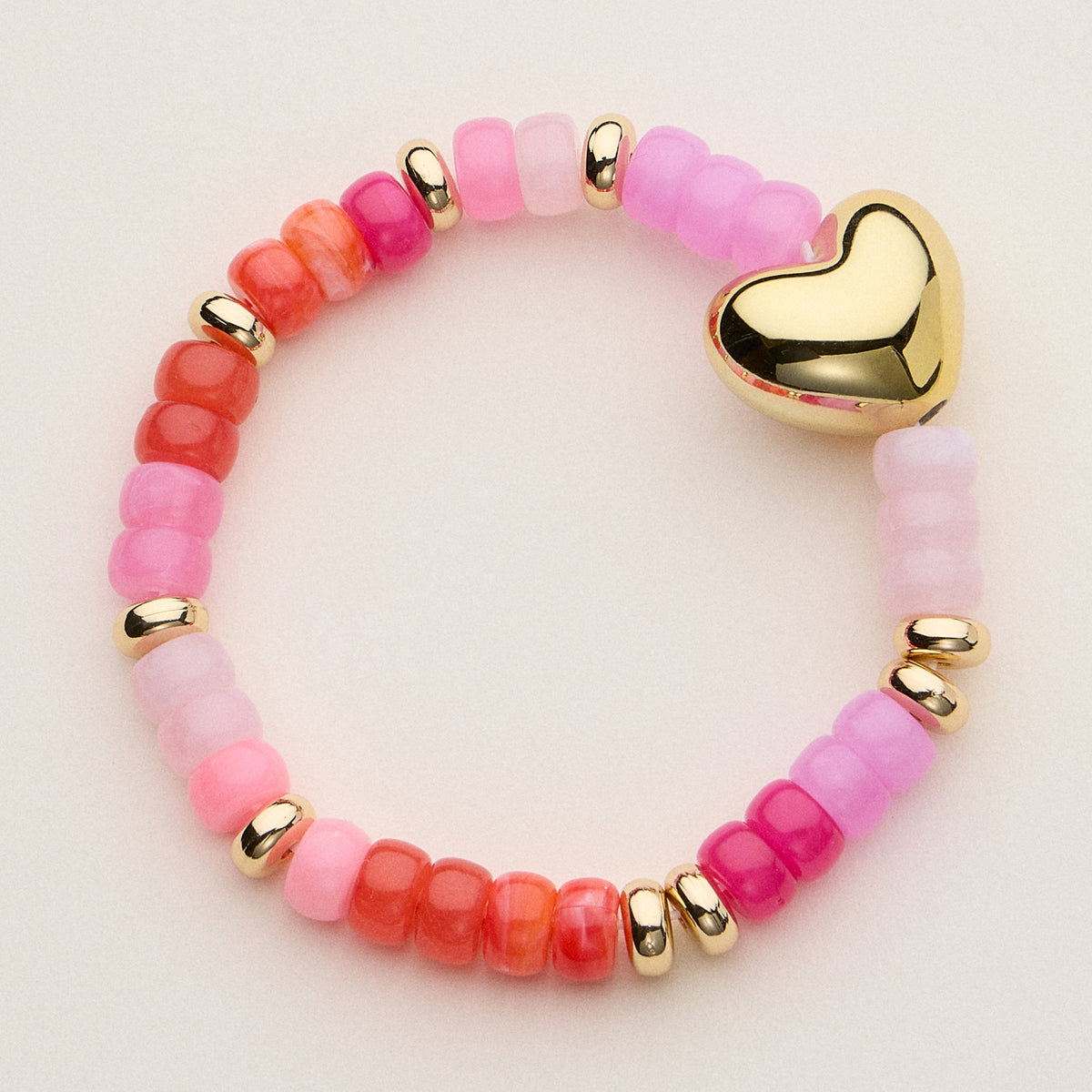 Glass Bead Bracelet with Gold Heart Accent