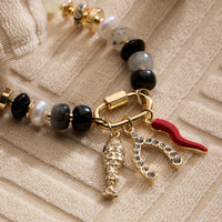 Colorful Beaded Charm Bracelet with Gold Trio Accents