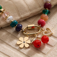 Colorful Beaded Charm Bracelet with Gold Trio Accents