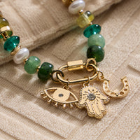 Colorful Beaded Charm Bracelet with Gold Trio Accents