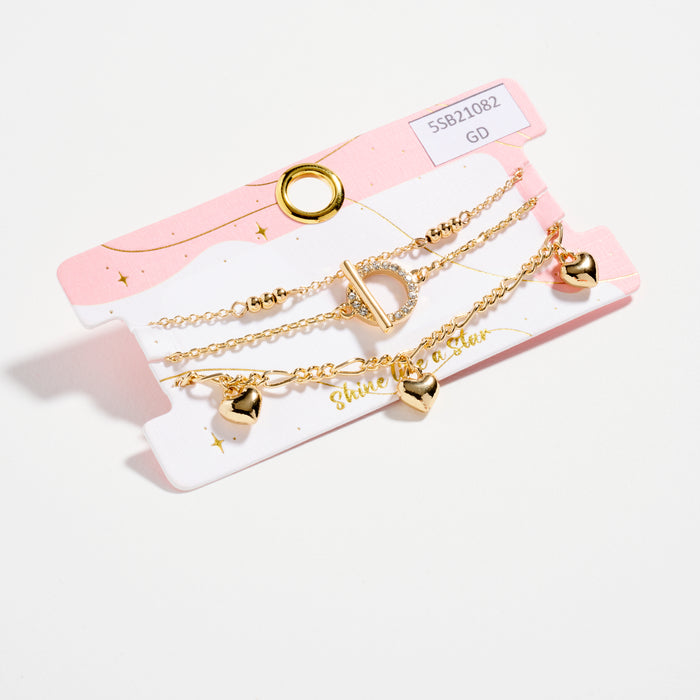 3-in-1 Gold Dipped Heart Toggle Bracelet Set | Layered Charm Bracelets