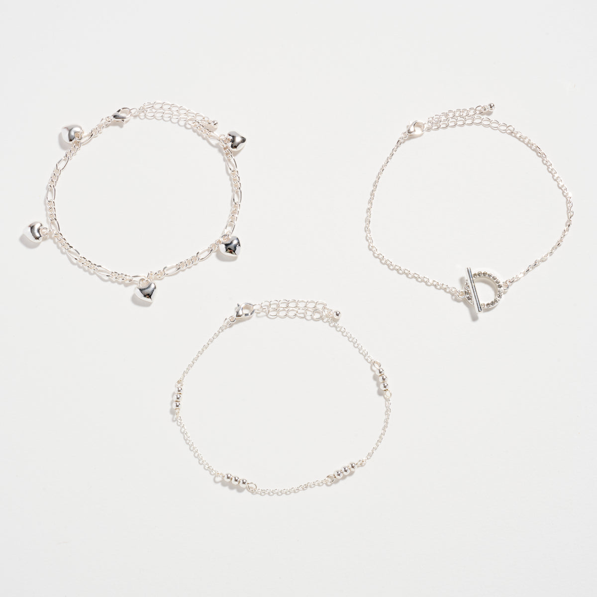 Gold Dipped Layered Heart Charm and Beaded Chain Bracelet Set – Toggle and Link Chain Design