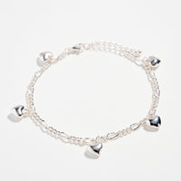 Gold Dipped Layered Heart Charm and Beaded Chain Bracelet Set – Toggle and Link Chain Design