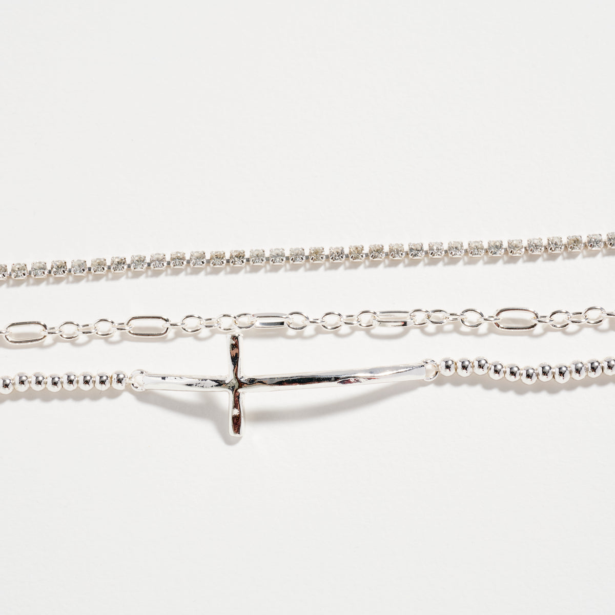 Triple Layer Chain & Gold-Dipped Bracelet with Cross Pendant