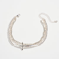 Triple Layer Chain & Gold-Dipped Bracelet with Cross Pendant