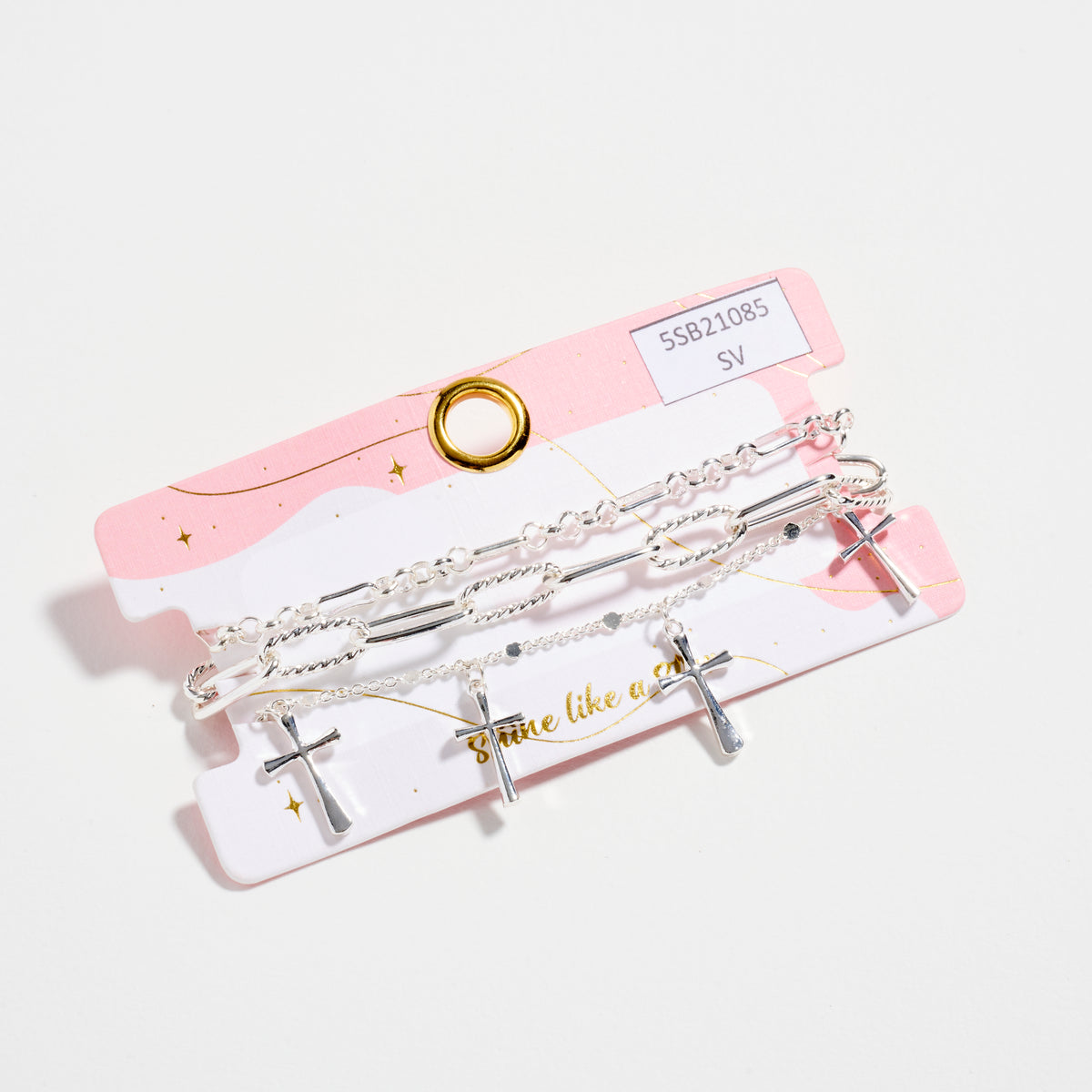 Multi-Chain Gold-Dipped Bracelet Set with Cross Details