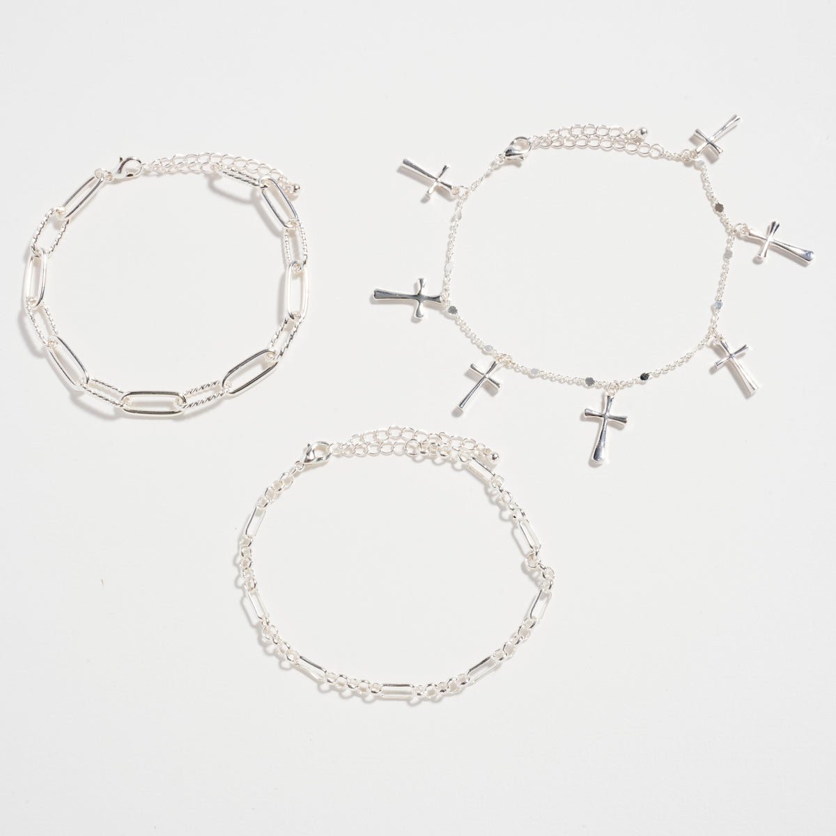 Multi-Chain Gold-Dipped Bracelet Set with Cross Details