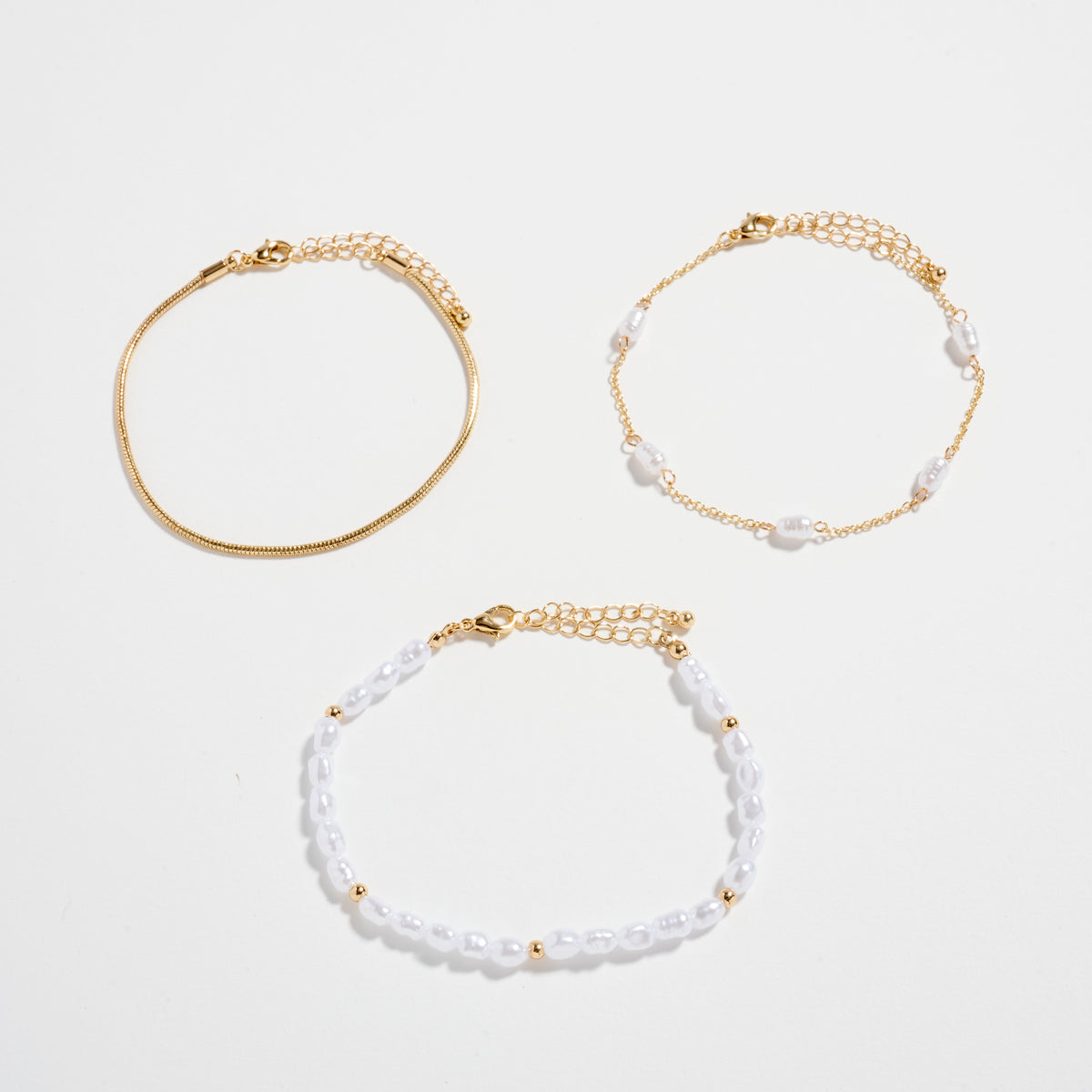 Pearl Bracelet Set – 3-Layered Bracelet Pack (Gold-Dipped & Silver Options)