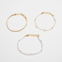 Pearl Bracelet Set – 3-Layered Bracelet Pack (Gold-Dipped & Silver Options)
