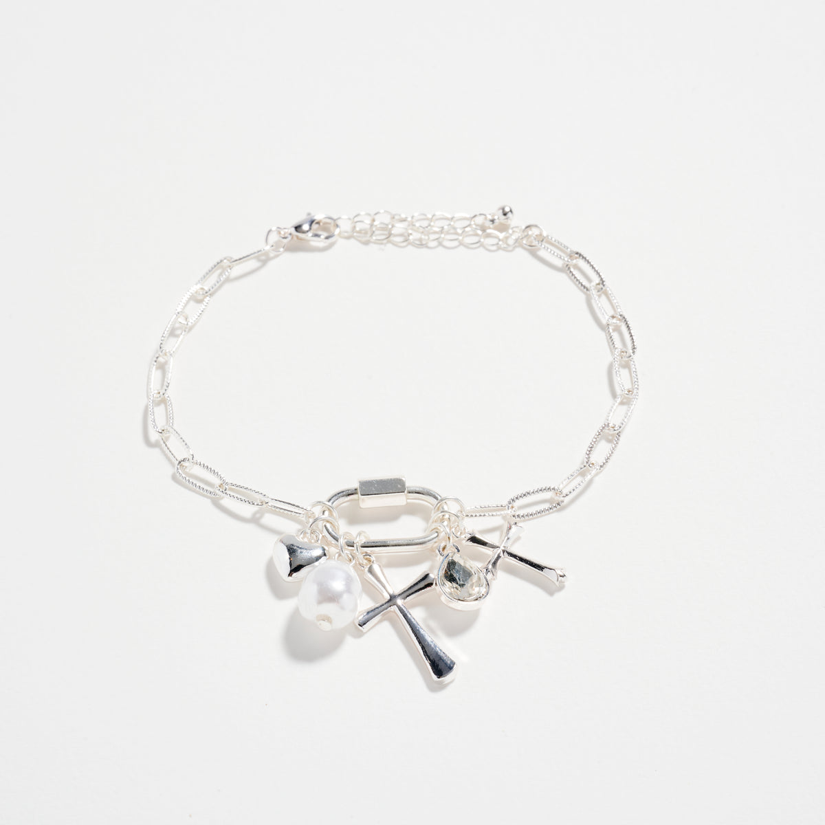 3-Piece Layered Chain Bracelet Set – Cross, Heart & Pearl Charms