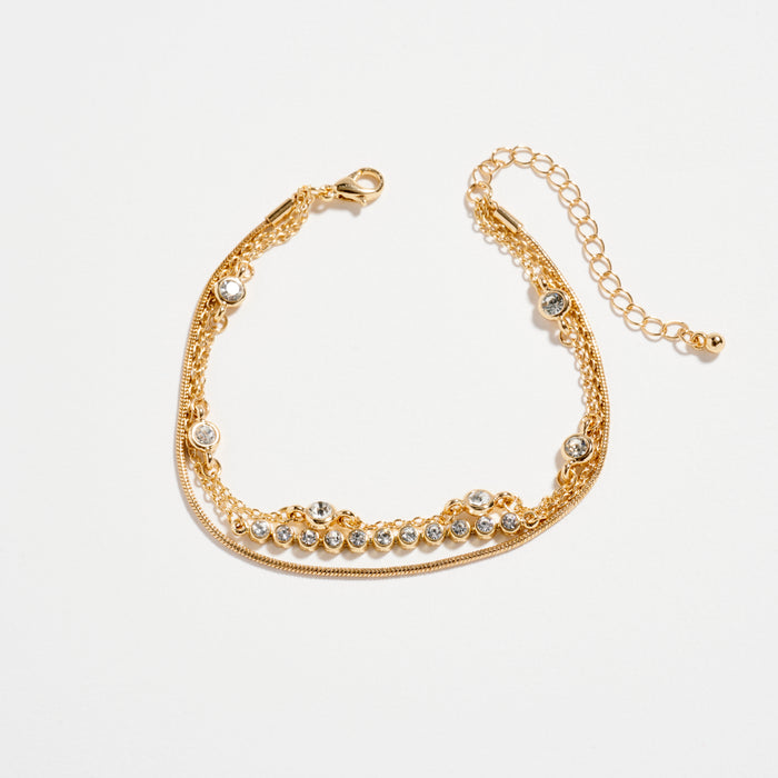 Gold-dipped Layered Crystal Bracelet Set – Multi-Chain Adjustable Dainty Bracelets 