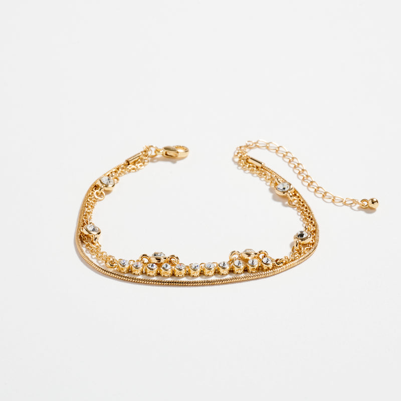 Gold-dipped Layered Crystal Bracelet Set – Multi-Chain Adjustable Dainty Bracelets