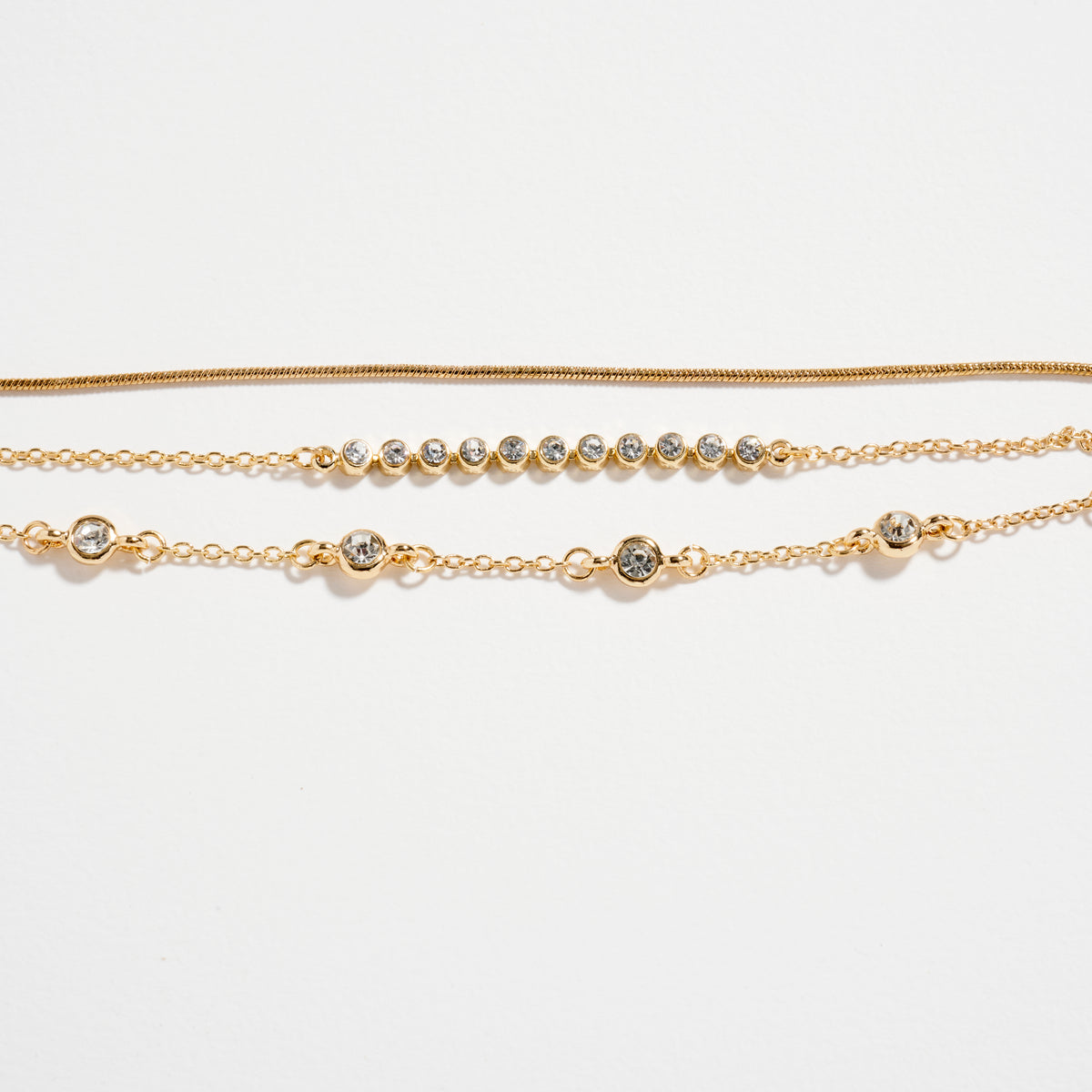 Gold-dipped Layered Crystal Bracelet Set – Multi-Chain Adjustable Dainty Bracelets