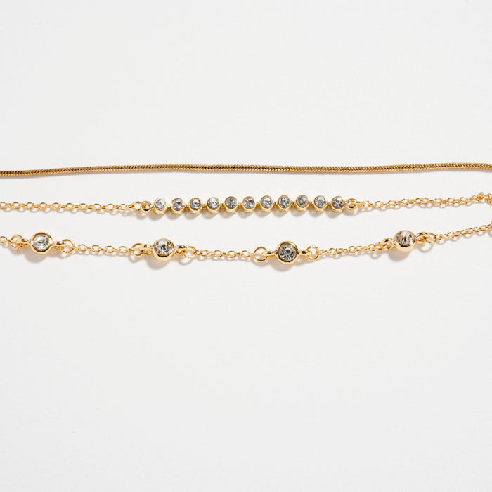 Gold-dipped Layered Crystal Bracelet Set – Multi-Chain Adjustable Dainty Bracelets