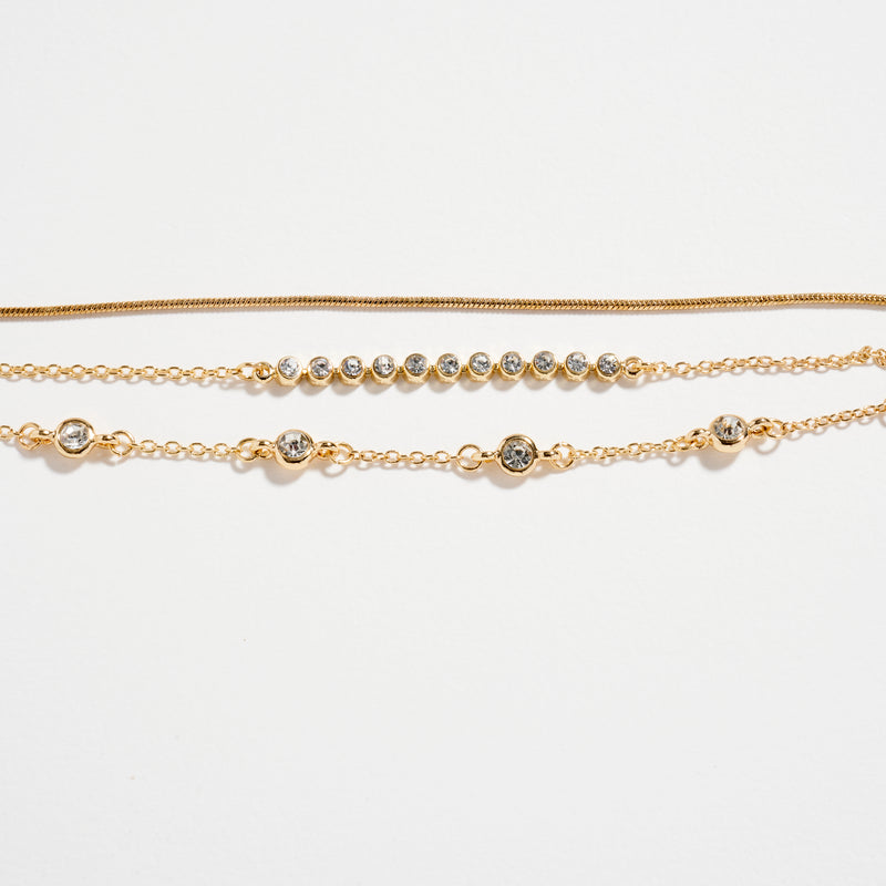 Gold-dipped Layered Crystal Bracelet Set – Multi-Chain Adjustable Dainty Bracelets